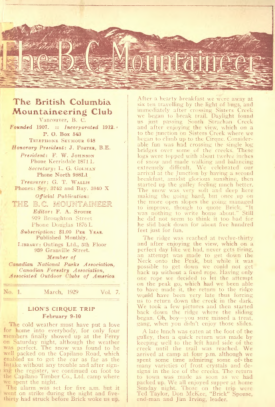 The B.C. Mountaineer 1929 March cover